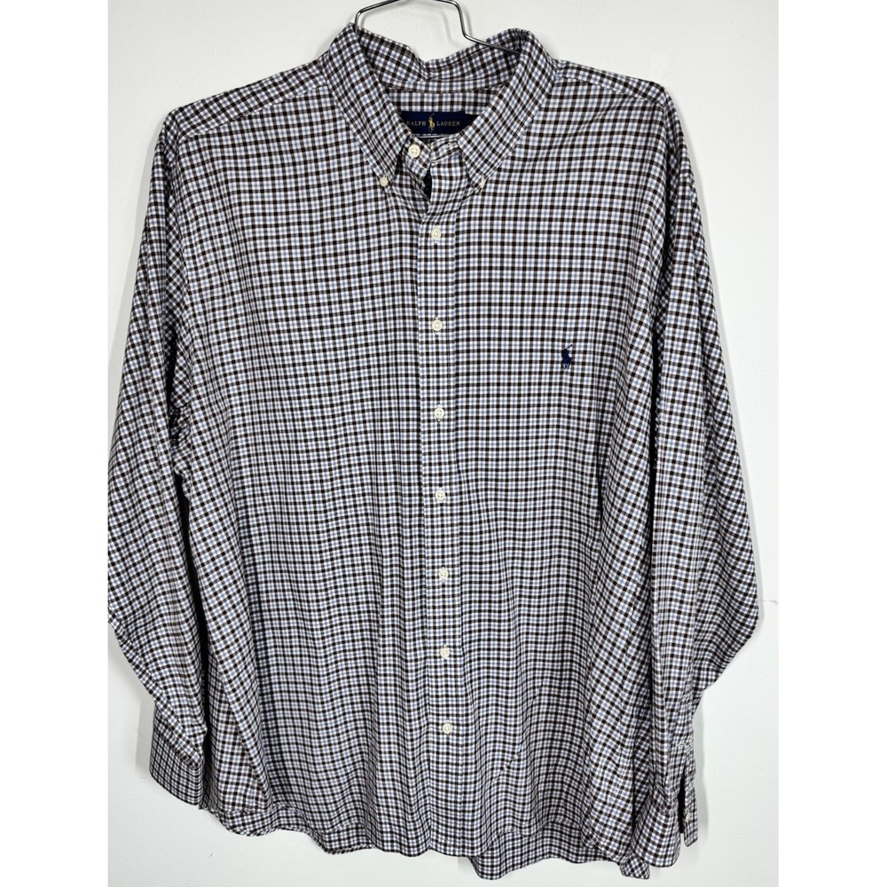 Ralph Lauren Brown And Blue Check Long Sleeve Button Down Shirt‎ Mens 3XB Career